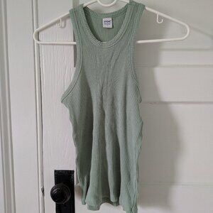 Stoic Large Ribbed Tank Top Light Green Cotton Stretchy